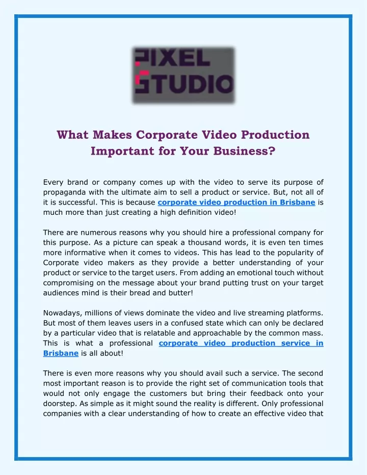 what makes corporate video production important