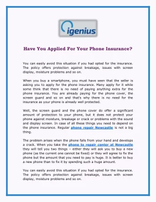 have you applied for your phone insurance
