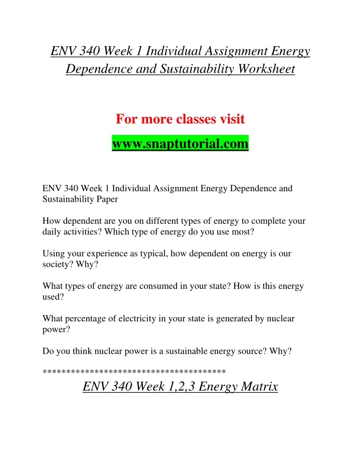 env 340 week 1 individual assignment energy
