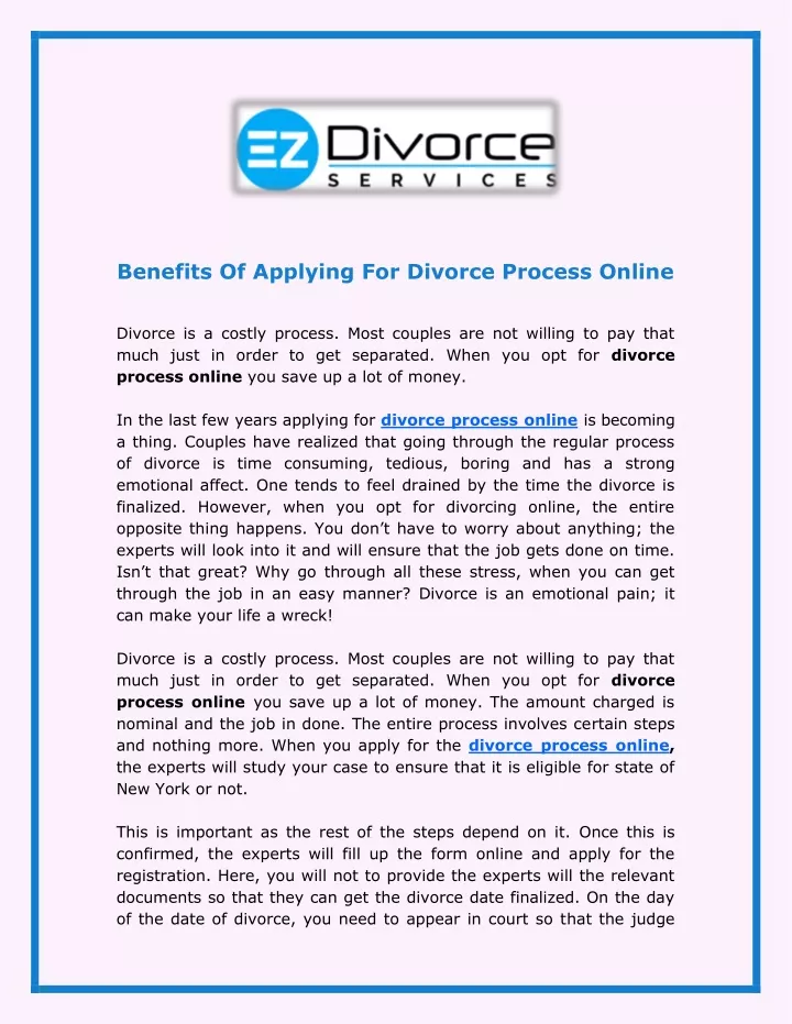 benefits of applying for divorce process online