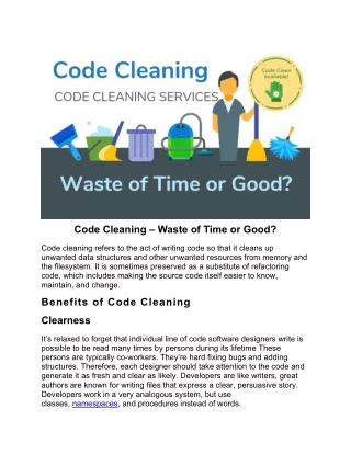 Code Cleaning – Waste of Time or Good?