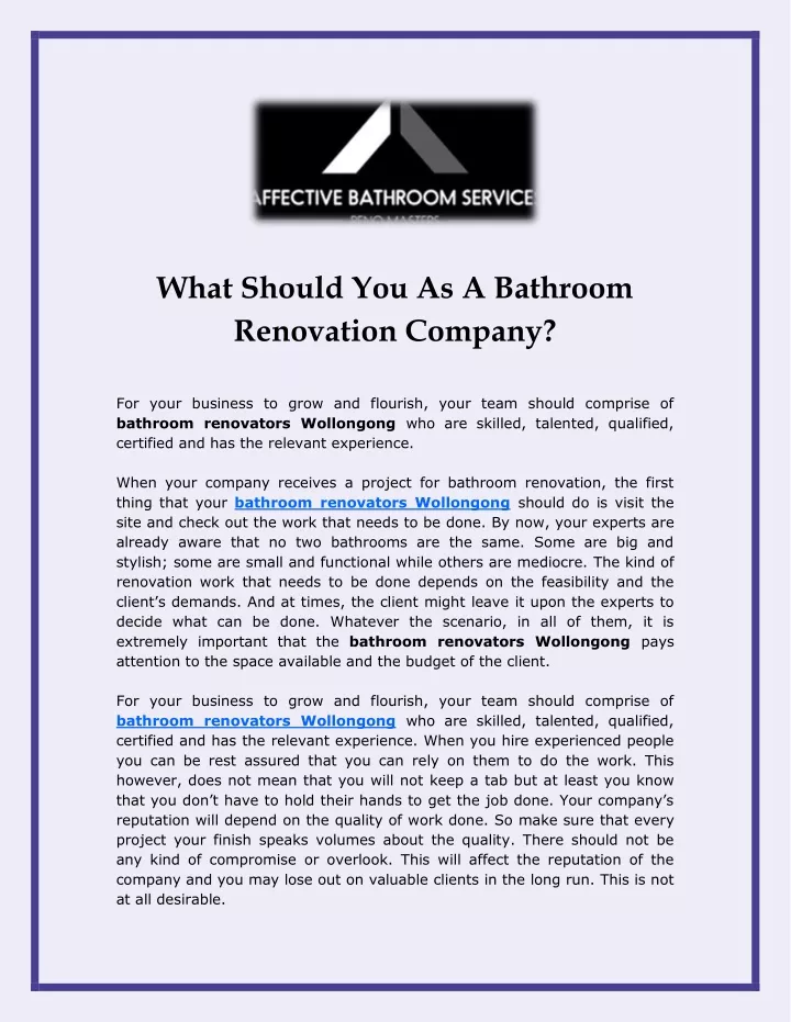 what should you as a bathroom renovation company