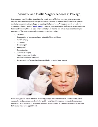 Cosmetic and Plastic Surgery Services in Chicago