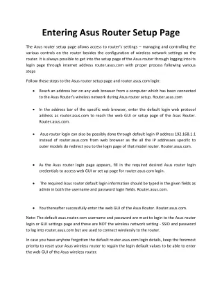entering asus router setup page