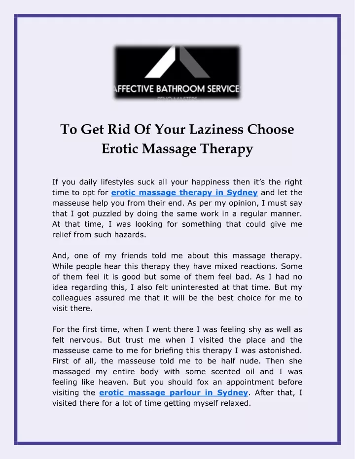 to get rid of your laziness choose erotic massage