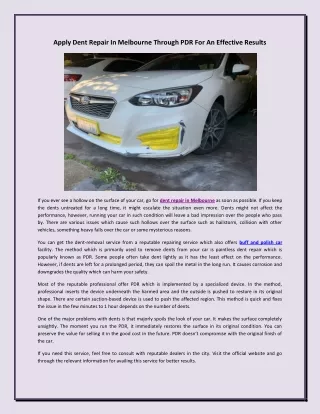 apply dent repair in melbourne through
