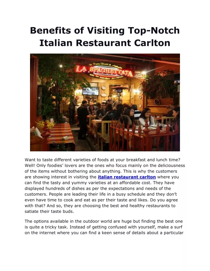 benefits of visiting top notch italian restaurant