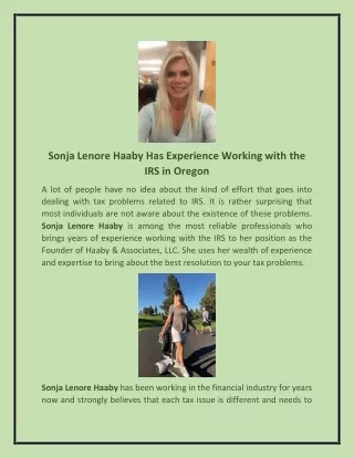 Sonja Lenore Haaby Has Experience Working with the IRS in Oregon