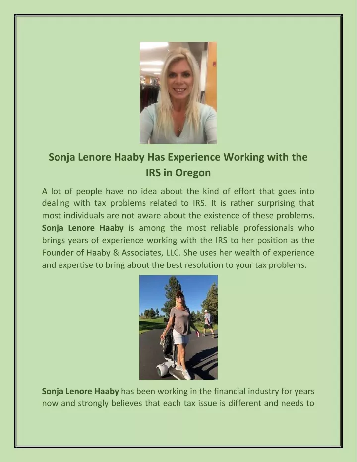 sonja lenore haaby has experience working with