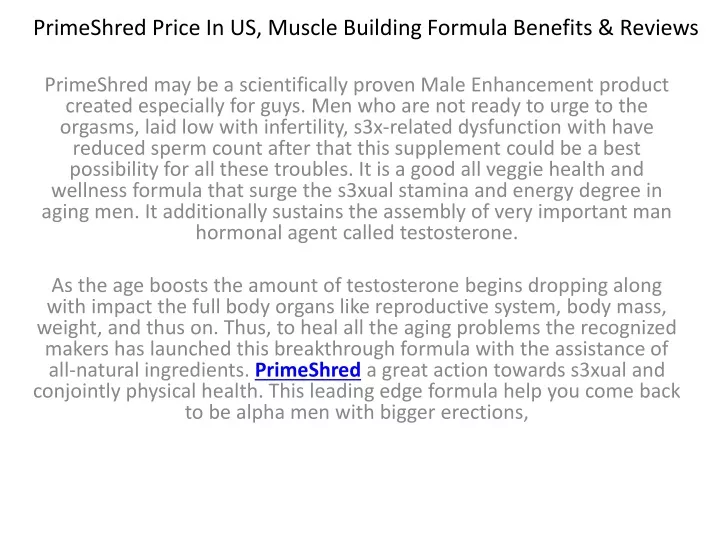 primeshred price in us muscle building formula benefits reviews