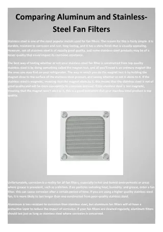 Comparing Aluminum and Stainless-Steel Fan Filters