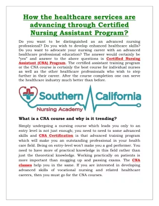 Certified Nursing Assistant (CNA) Program/Nurse Assistant Training Program (NATP) at Southern California Nursing Academy