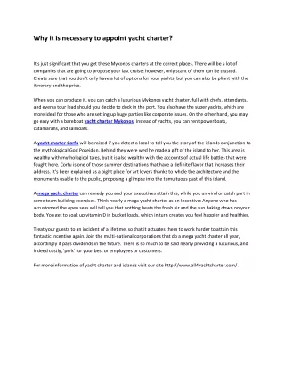 why it is necessary to appoint yacht charter