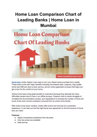 Home Loan Comparison Chart of Leading Banks | Home Loan in Mumbai