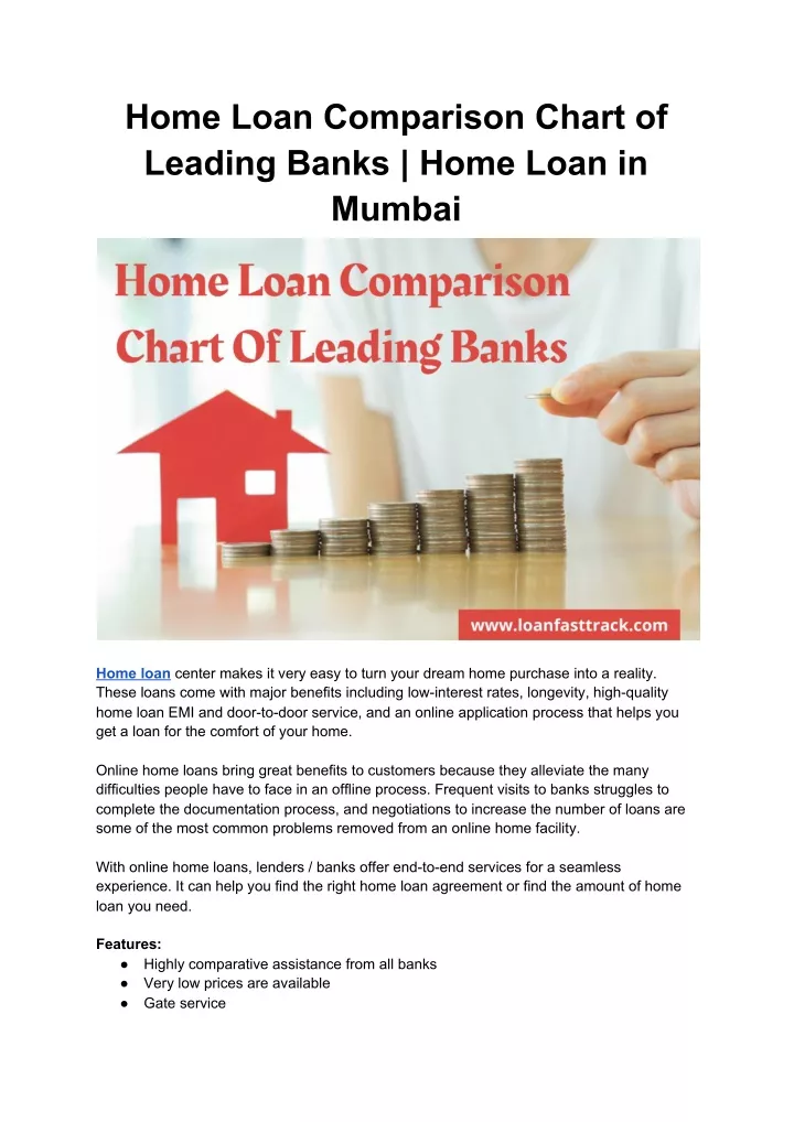 home loan comparison chart of leading banks home