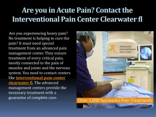 Are you in Acute Pain? Contact the Interventional Pain Center Clearwater fl