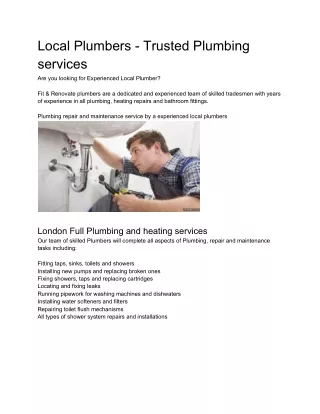 Local Plumbers - Trusted Plumbing services