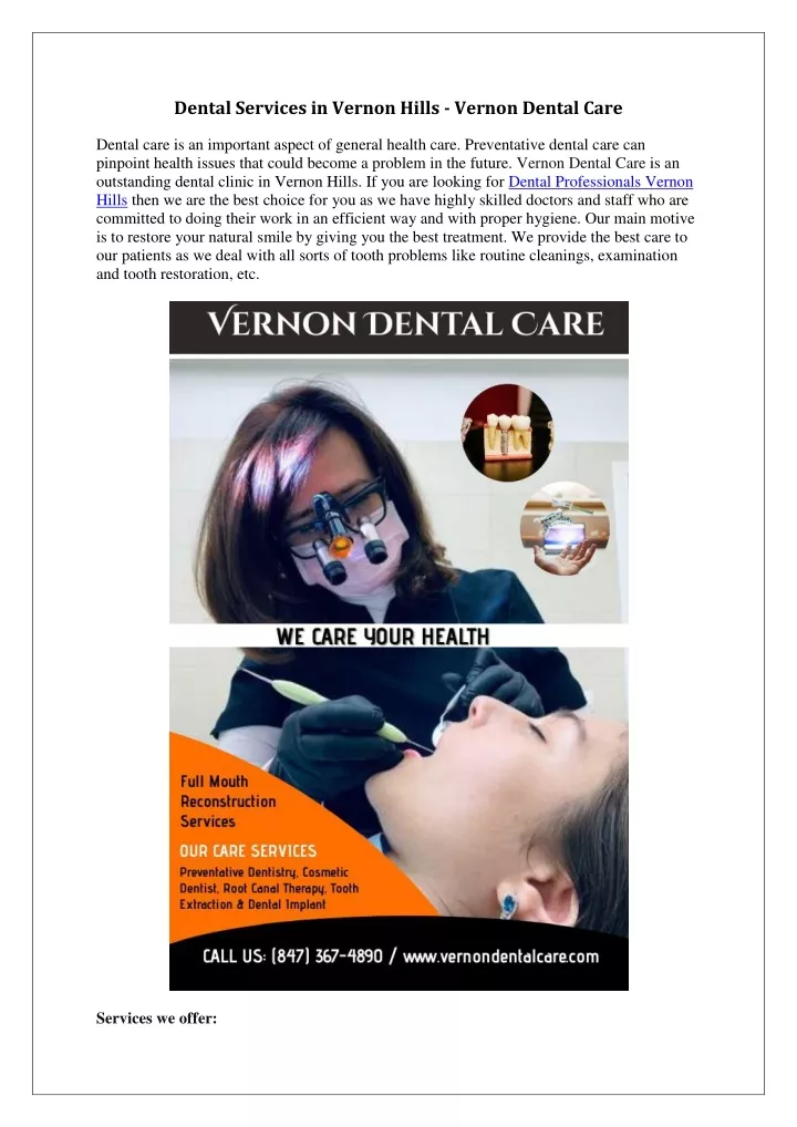 dental services in vernon hills vernon dental care