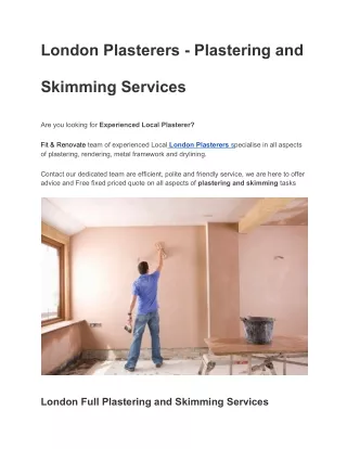 ERVICESLondon Plasterers - Plastering and Skimming Services