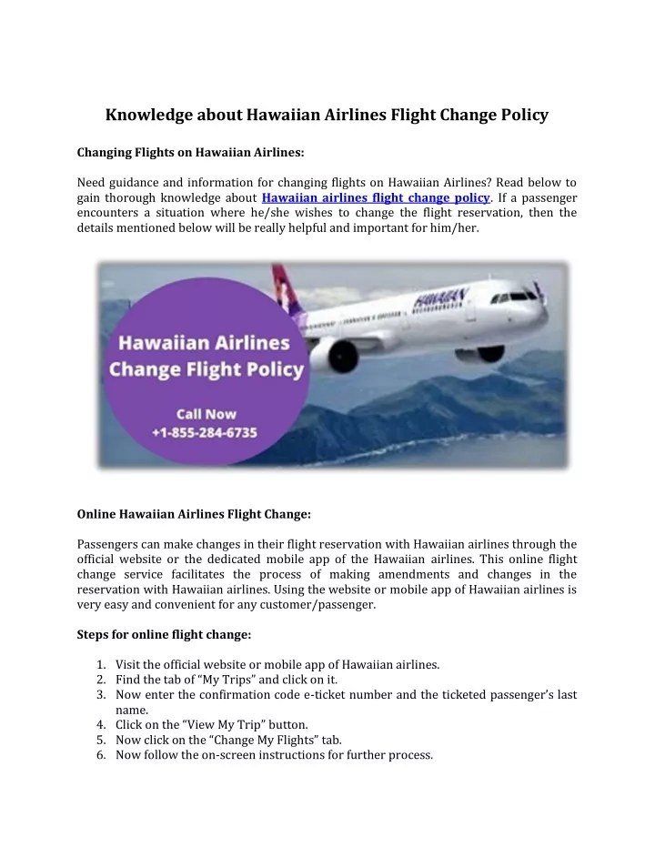 knowledge about hawaiian airlines flight change