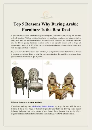 Top 5 Reasons Why Buying Arabic Furniture Is the Best Deal
