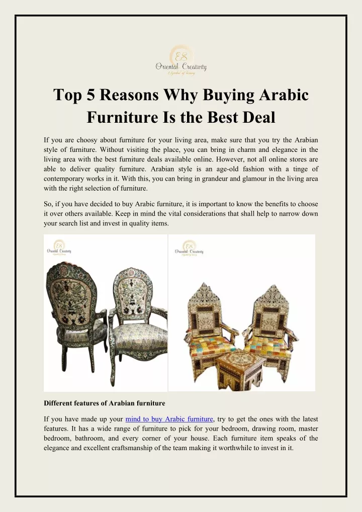 top 5 reasons why buying arabic furniture