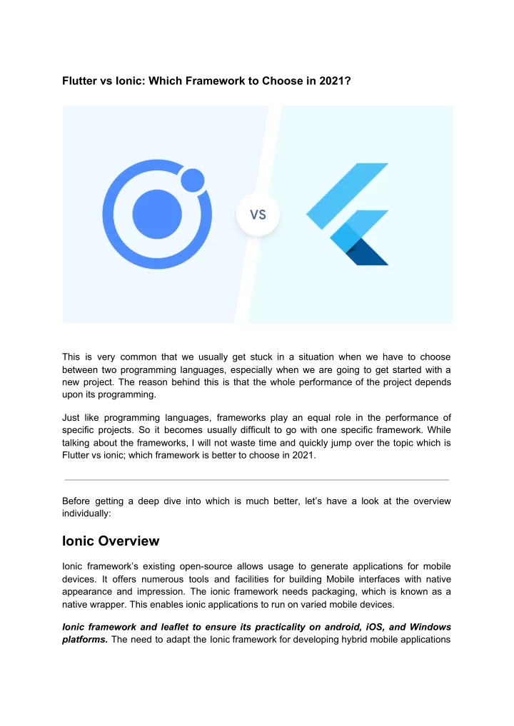 flutter vs ionic which framework to choose in 2021