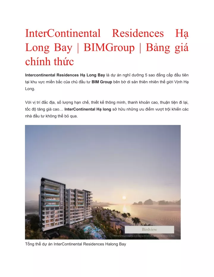 intercontinental residences h long bay bimgroup