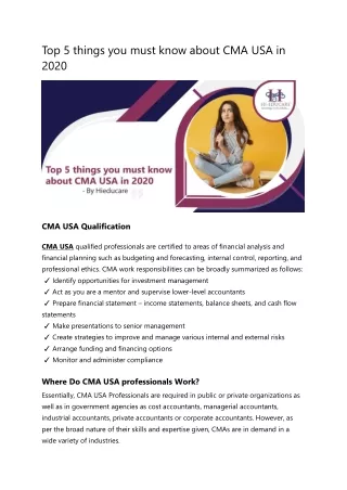 Top 5 things you must know about CMA USA in 2020