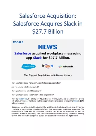 Salesforce Acquisition: Salesforce Acquires Slack in $27.7 Billion