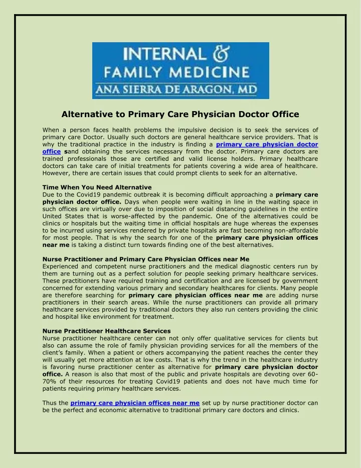 alternative to primary care physician doctor