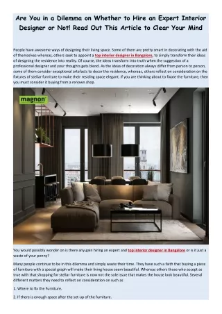 Are You in a Dilemma on Whether to Hire an Expert Interior Designer or Not! Read Out This Article