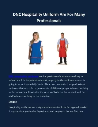 DNC Hospitality Uniform Are For Many Professionals