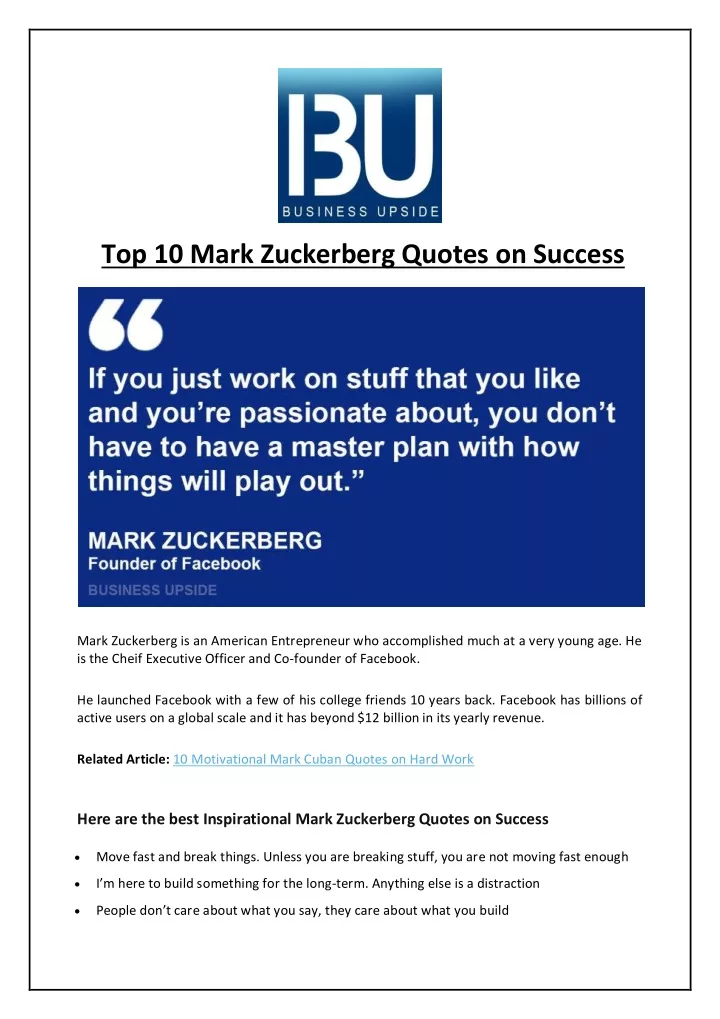 top 10 mark zuckerberg quotes on success