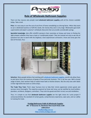 Role of Wholesale Bathroom Supplies