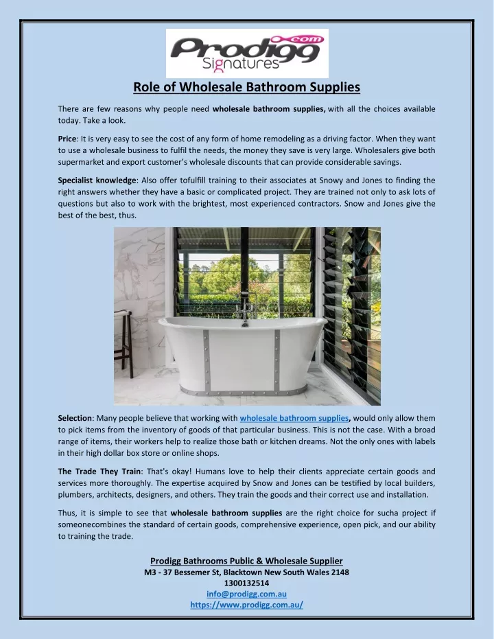 role of wholesale bathroom supplies