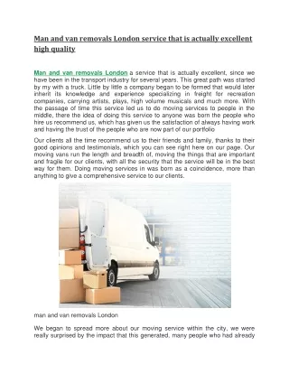 man and van removals london service that