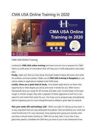 CMA USA Online Training in 2020