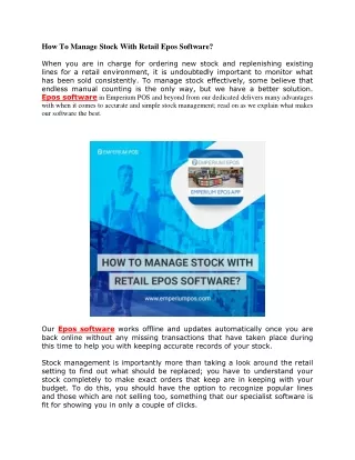 How To Manage Stock With Retail Epos Software?