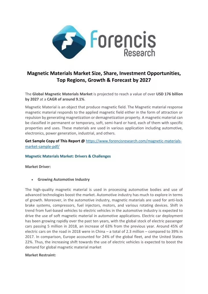 magnetic materials market size share investment