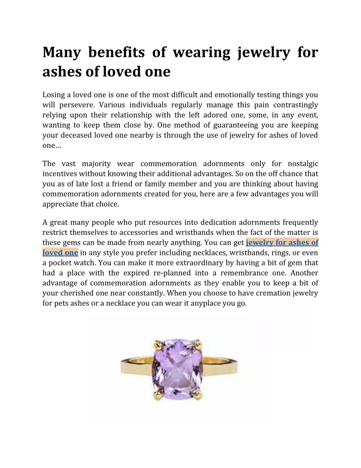 many benefits of wearing jewelry for ashes