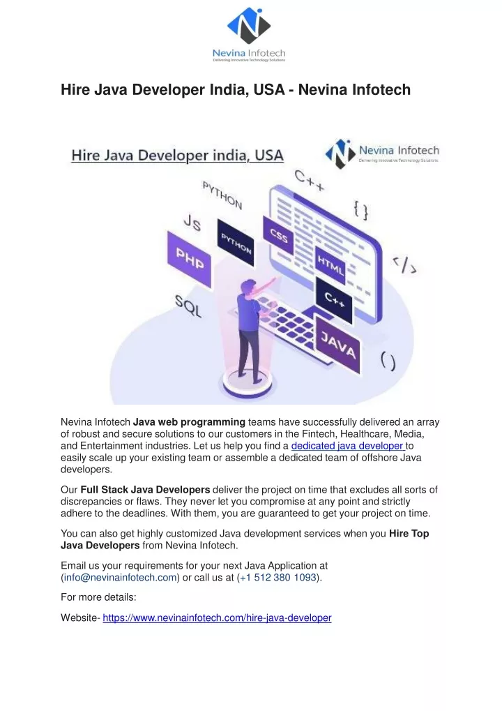 hire java developer india usa nevina infotech