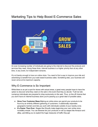 Marketing Tips to Help Boost E-Commerce Sales