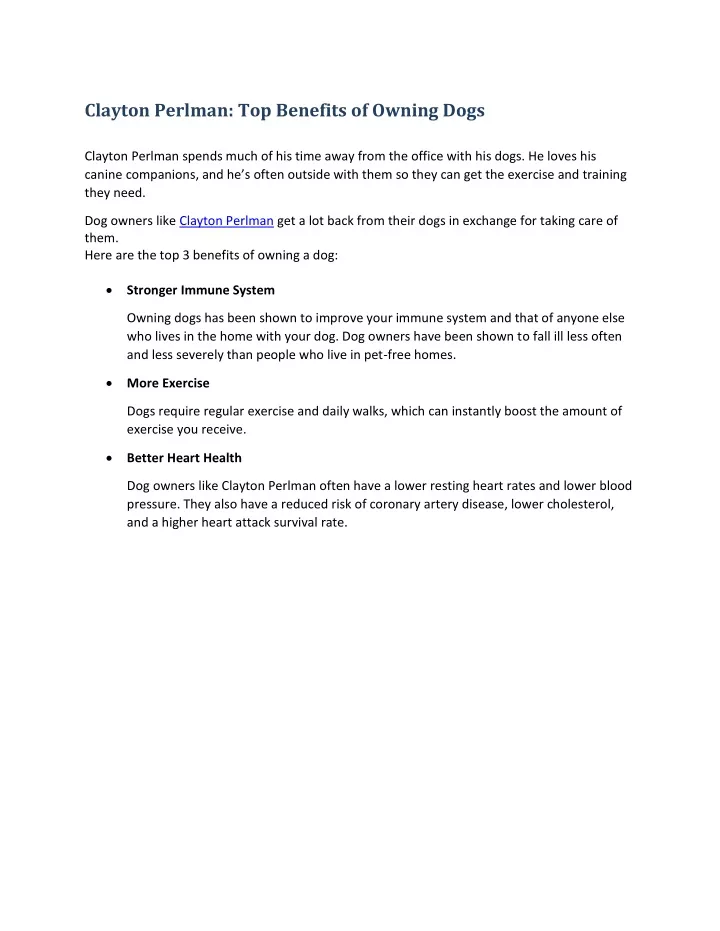 clayton perlman top benefits of owning dogs
