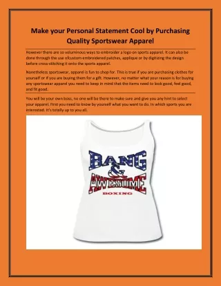 Make your Personal Statement Cool by Purchasing Quality Sportswear Apparel