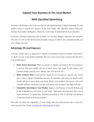 Expand Your Business In The Local Market  With Classified Advertising