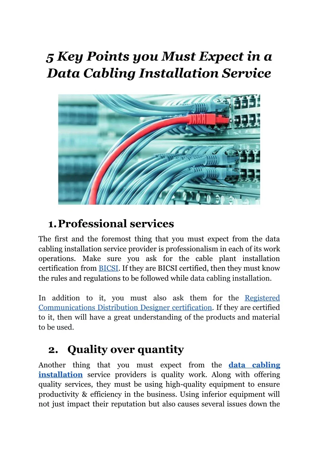PPT - 5 Key Points You Must Expect in a Data Cabling Installation ...