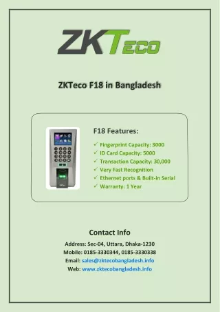 ZKTeco F18 in Bangladesh