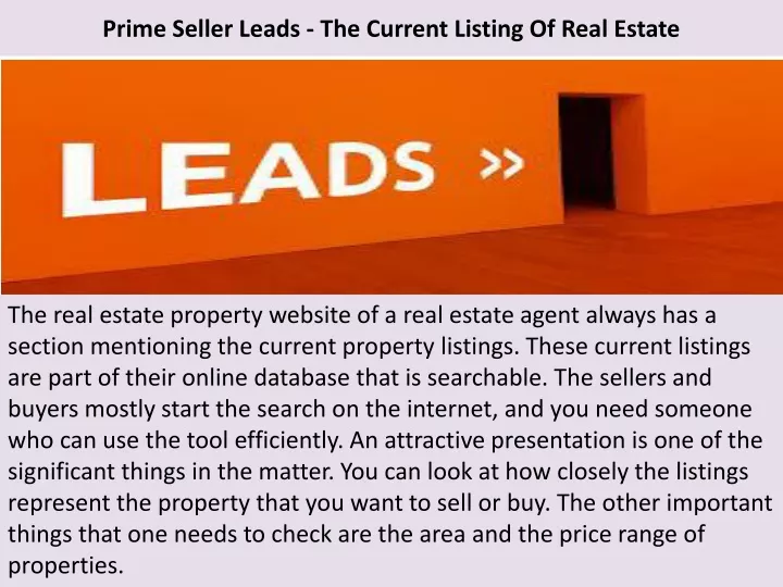prime seller leads the current listing of real estate
