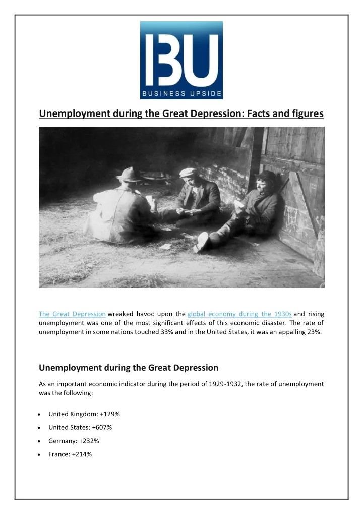 unemployment during the great depression facts